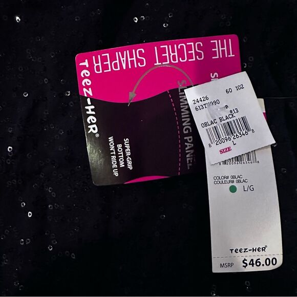 Teez-Her Black Tank Top Large Sequin Secret Shaper NEW NWT shapewear bodycon - Picture 3 of 3